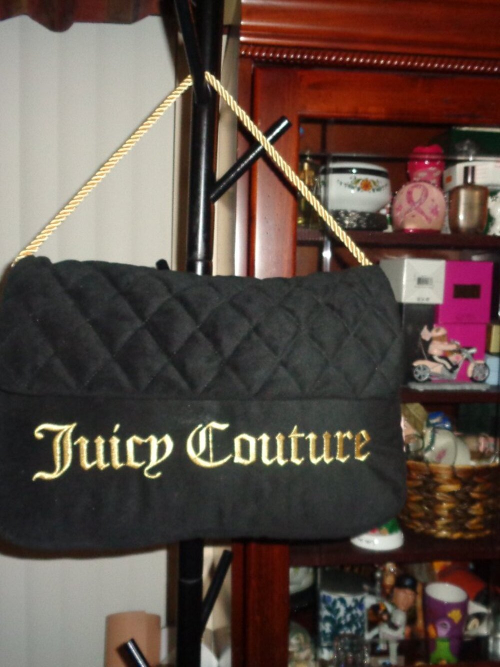 Black Juicy Couture Decorative Pillow Velour Quilted